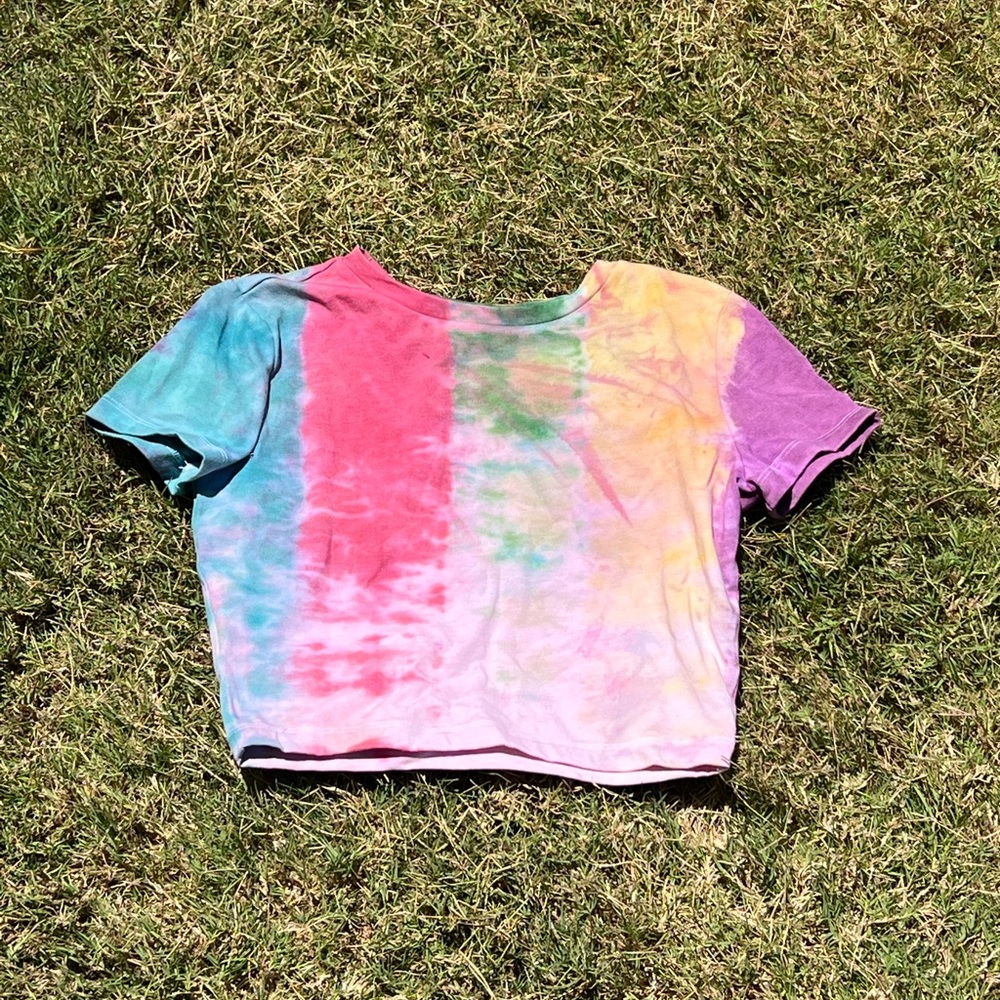 Multi color striped tie dye t shirt crop top